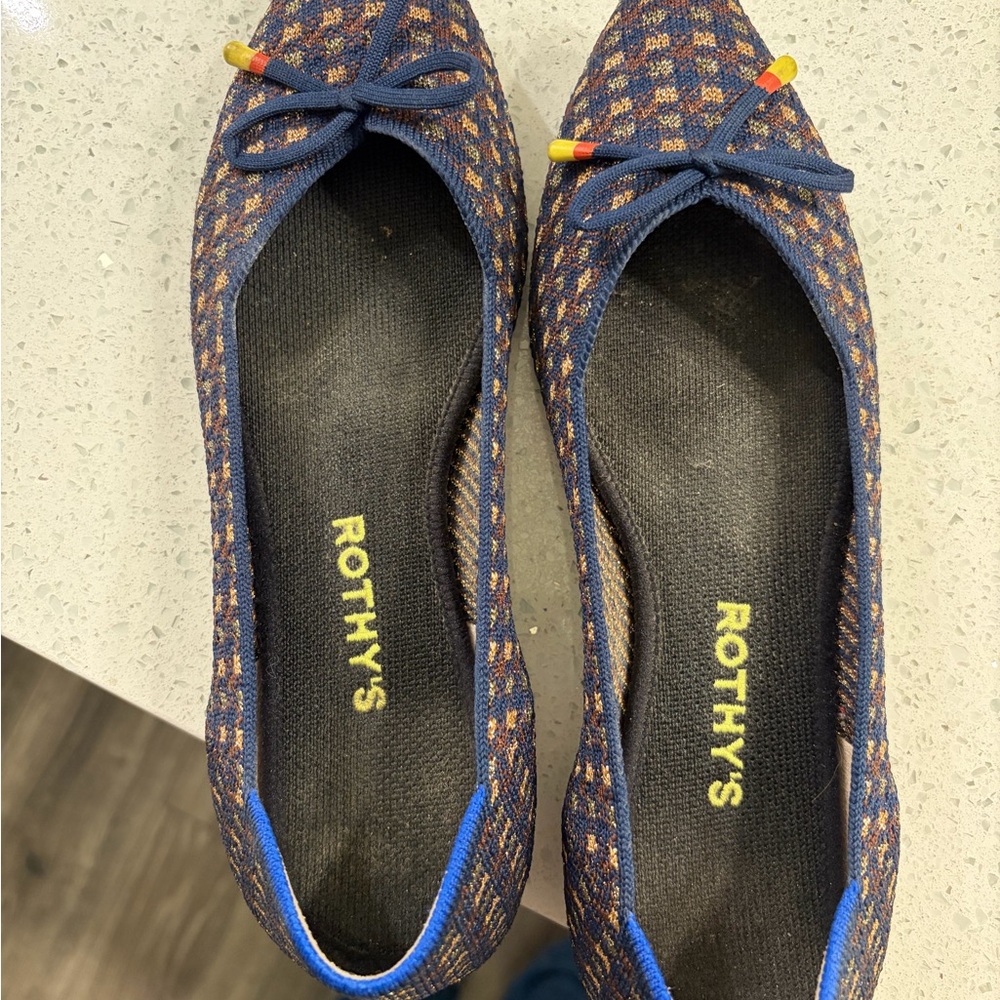 Rothy's Women's Checkered Blue and Brown Flats